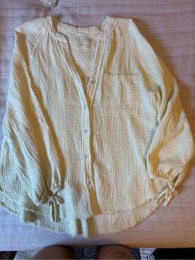 aerie Pale Yellow Button-Front Gauze Blouse
